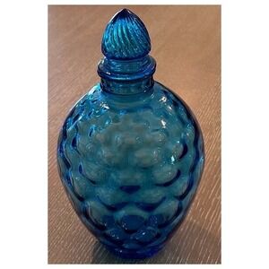 Wheaton Glass Peacock Blue Honeycomb Decanter with Stopper Vintage Turquoise